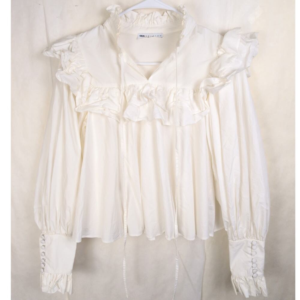 Asos Edition white cotton poplin ruffle top Size 2 Romantic Victorian Boho
